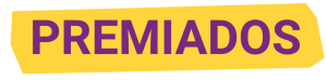 faixa amarela escrito "premiados" em roxo